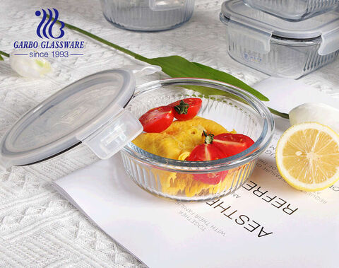 Récipient alimentaire en verre carré transparent de 520 ml avec couvercle formes rectangulaires rondes boîte à lunch en verre scellée pour garder au frais