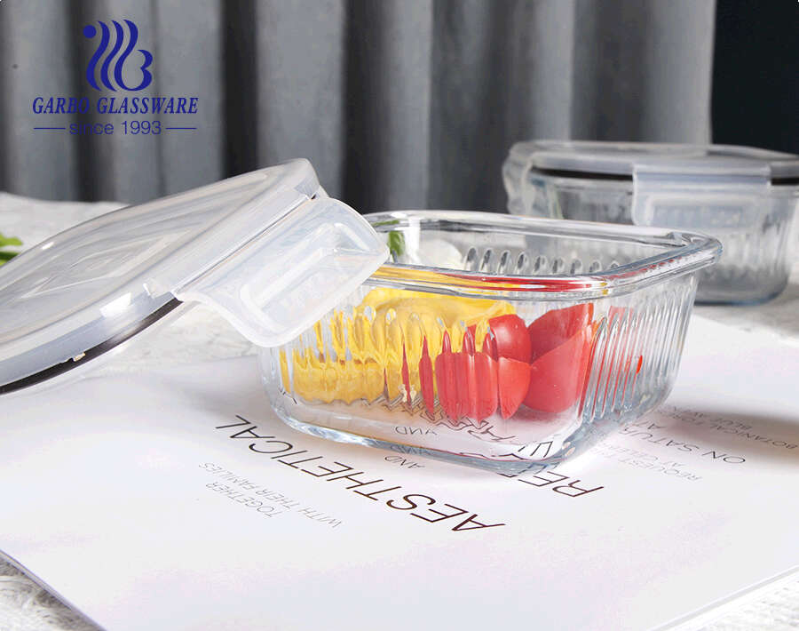 520ml clear square glass food container with lid round rectangle shapes sealed glass lunch box for keeping fresh 