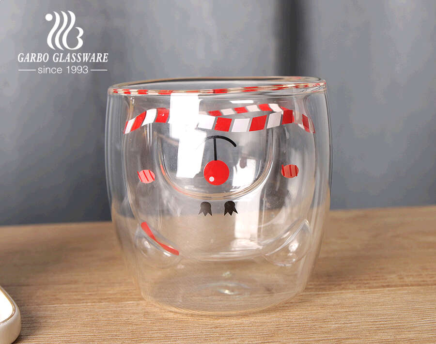 Làm bằng tay dễ thương Nụ cười mèo Gấu Borosilicate Cốc thủy tinh treo tường đôi với tay cầm màu hồng