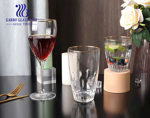 Gold Rim Highball Glasses Crystal Bar Glasses 19oz Cocktail Drink Tall Drinking Glasses Tumbler 