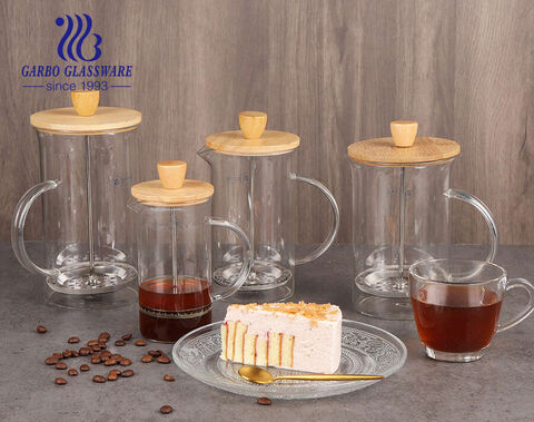 Caffettiera french press in vetro borosilicato resistente al calore da 350 ml con coperchio in legno