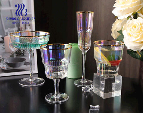 Wholesale Luxury Handmade Shiny Ion Plated Iridescence Color Absinthe Wine Glass Goblet and Mouth Gold Rim