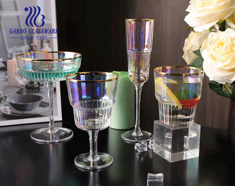 Vente en gros de luxe fait à la main brillant ionique plaqué Iridescence couleur Absinthe verre à vin gobelet et bouche or jante