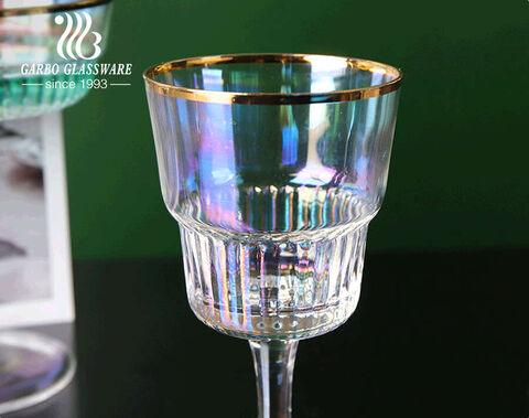 Vente en gros de luxe fait à la main brillant ionique plaqué Iridescence couleur Absinthe verre à vin gobelet et bouche or jante