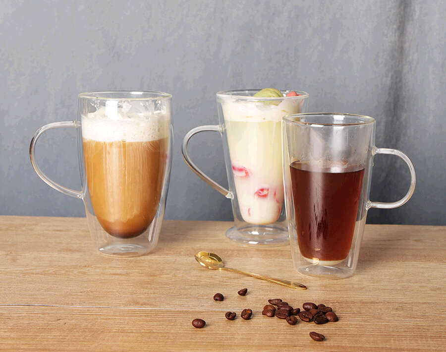 570ML handblown heat-resistant double wall glass milk coffee drinking mug with customized design