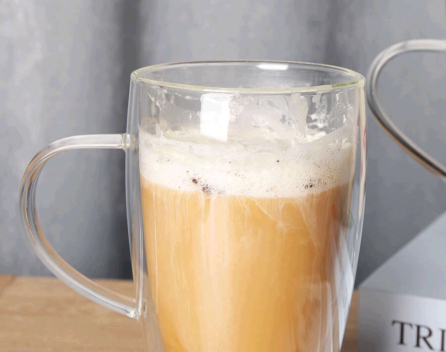 Tasse à café au lait en verre à double paroi soufflée à la main de 570ML avec un design personnalisé