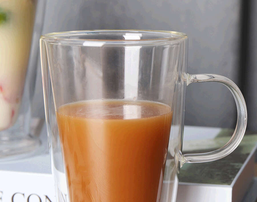 Taza de café con leche de vidrio de doble pared resistente al calor soplada a mano de 570ML con diseño personalizado