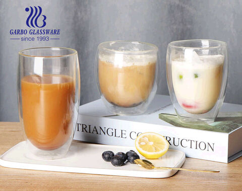 High-white gift item borosilicate double wall glass cup with customized design for home use