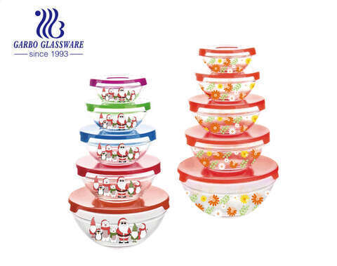 Factory cheap glass mixing bowl with plastic lid for kitchen meal prepare serving