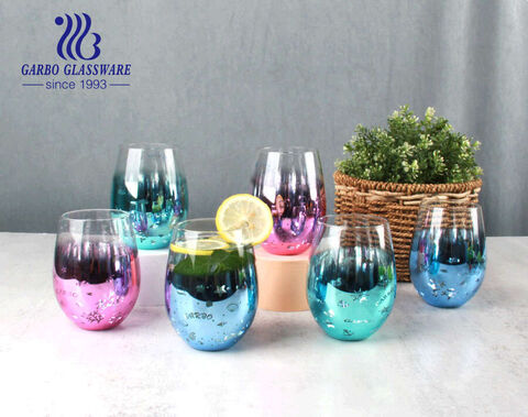 Worldwide popular 550ML highball glass tumbler egg shape glass cup with electroplated colors