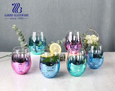 Worldwide popular 550ML highball glass tumbler egg shape glass cup with electroplated colors