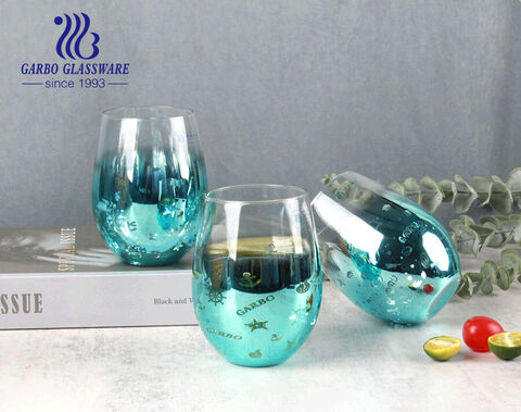 Worldwide popular 550ML highball glass tumbler egg shape glass cup with electroplated colors