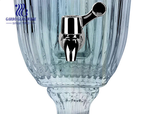 2L 2000ml big size coloful ion plating embossed design glass juice dispenser with plastic tap