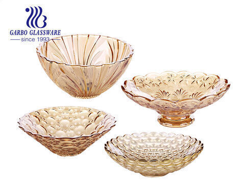 12 inches In stock factory Ion plating golen color bubble design glass fruit bowl for sale