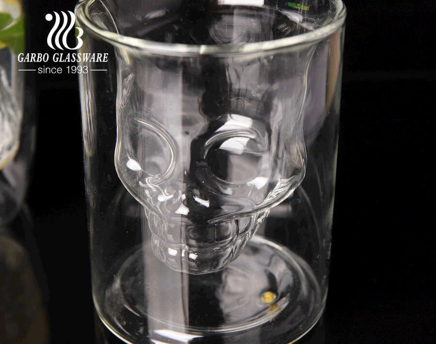 Mountain design double wall glass coffee cups heat resistant unique design skull glass tea cup for hot water