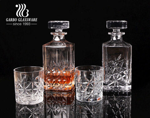 Garbo designed transparent whisky glass decanter set stock embossed wine glass sets 