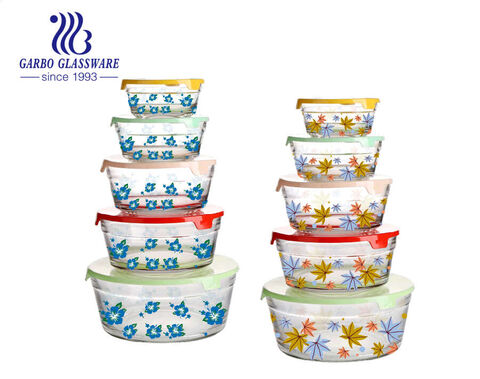 Factory Low Price Promotion  5 Pcs Glass Bowl Set With Plastic Lid Custom Logo Printing