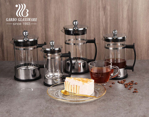 ماكينة صنع القهوة والشاي الفرنسية المقاومة للحرارة بسعة 12 أونصة بمقبض وصنبور
