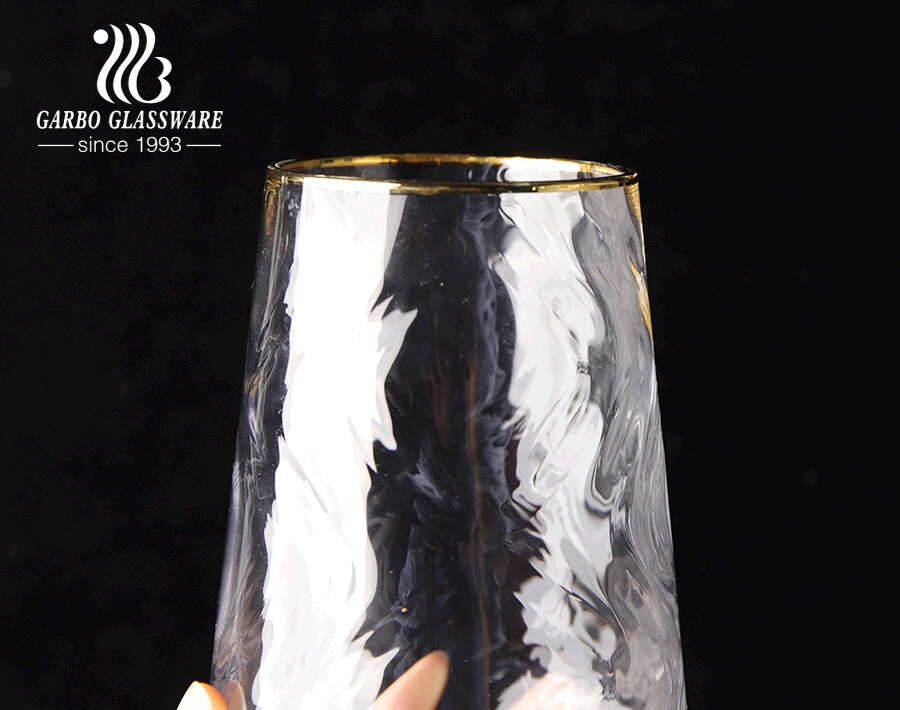 Vaso de agua con borde dorado blanco alto hecho a mano con artículo de regalo de diseño personalizado para fiesta en casa