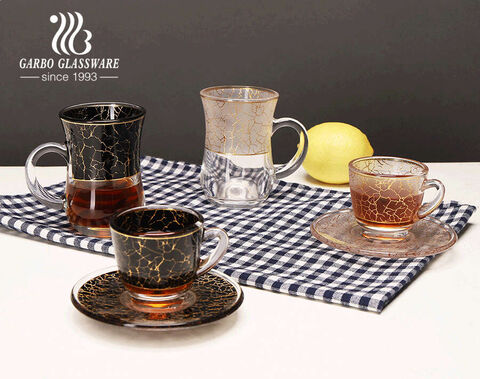 Tasse à thé en verre de conception de marbre de décalque d'or de style du Moyen-Orient verre cawa pour l'heure du thé