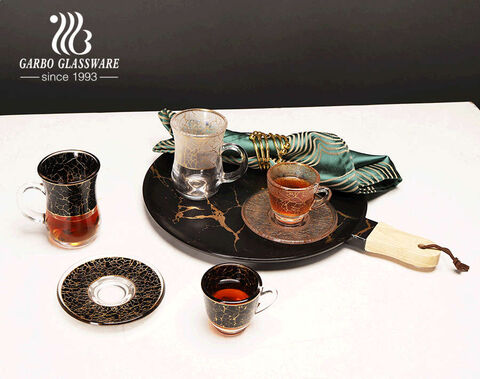 Goldener Aufkleber im Stil des Nahen Ostens, Marmor-Design, Glas, Teebecher, Cawa-Glas für die Teezeit