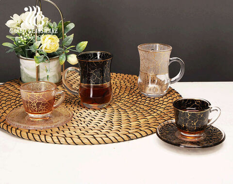 Tasse à thé en verre de conception de marbre de décalque d'or de style du Moyen-Orient verre cawa pour l'heure du thé
