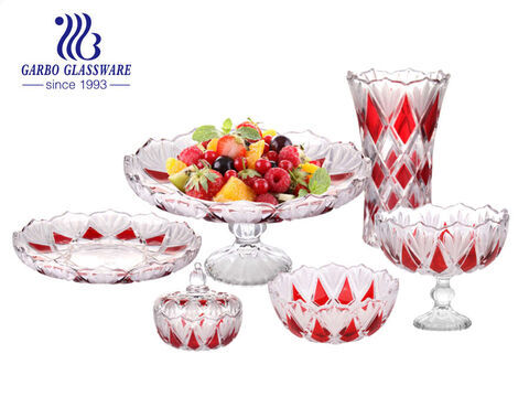 Luxus- und High-End-Glasvase, Glasplatte, Glasschale und Bonbonglas-Set mit Spray-Farbdekor