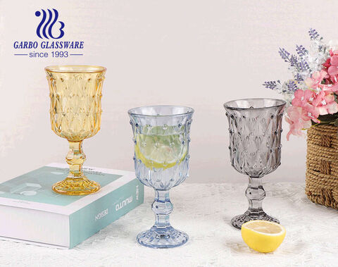 colorful spray print 220ml European style engraved design glass stemware goblet