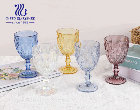 300ml classical diamond engraved design big size stemware glass goblet