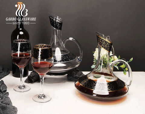 Wholesale 7PCS Golden Decal Marble Design Glass Red Wine Decanter Set for Hotel Bar