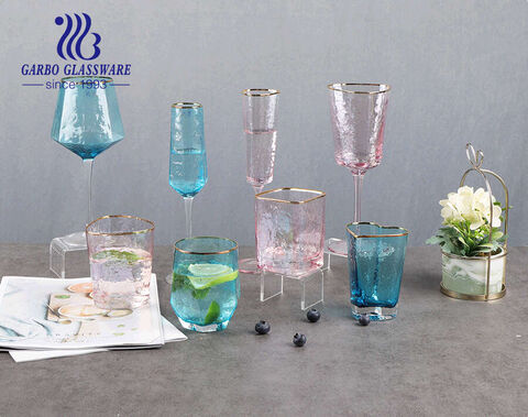 400 ml rosa und blaues, herzförmiges, handgefertigtes Sektweinglas