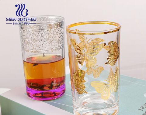Tasse à thé en verre cylindrique or argent dorure en relief 150ML verre à thé arabe