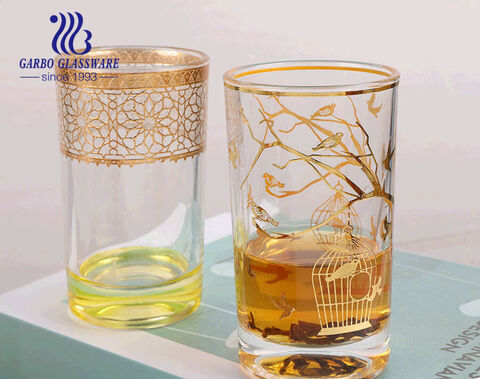 Cylinder glass tea cup gold silver gilding embossed 150ML Arabic tea glass