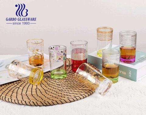 Ensemble de tasses à thé en verre marocain de petite taille 150ML 5oz avec dorure de couleur personnalisée