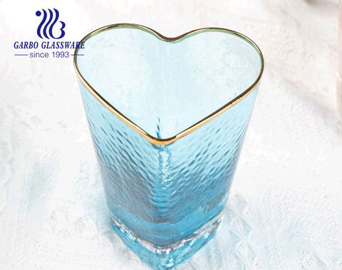 400ml pink and blue color heart shape hand made champagne wine glass