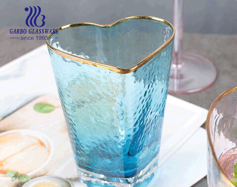Verre à vin de champagne fait main en forme de coeur de couleur rose et bleu de 400 ml