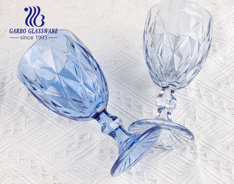 330ml Old fasion diamond engraved design glass stemware wine glass