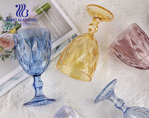 300ml classical diamond engraved design big size stemware glass goblet