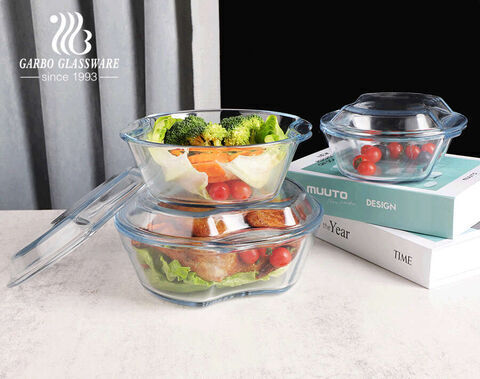 Big Capacity 1250ml High Borosilicate Glass Casserole Dish Bowl with Lid for Food Baking Storage
