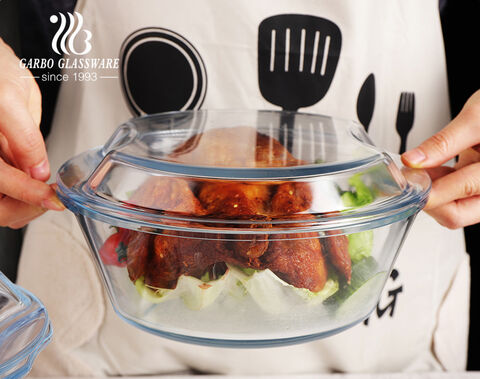 Big Capacity 1250ml High Borosilicate Glass Casserole Dish Bowl with Lid for Food Baking Storage