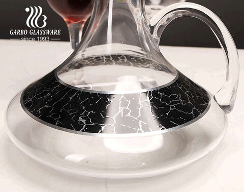 Wholesale stocked 7pcs golden marble decal design glass red wine decanter set with goblet for home use
