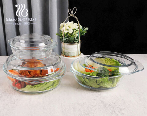 600ml Clear Round Glass Casserole With Glass Lid and Handle for Oven Glass Bakeware