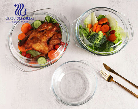 600ml Clear Round Glass Casserole With Glass Lid and Handle for Oven Glass Bakeware