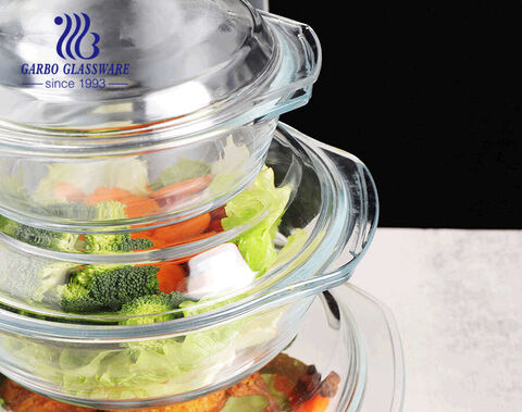 600ml Clear Round Glass Casserole With Glass Lid and Handle for Oven Glass Bakeware