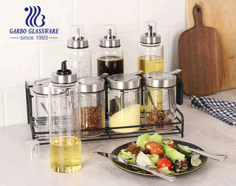 Flacone dispenser in vetro con aceto di olio d'oliva borosilicato da 500 ml con tappo per cucina