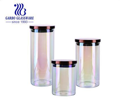 Kundenspezifischer ionenplattierter Vorratsbehälter aus farbigem Glas, luftdichter Lebensmittelbehälter für den Heimgebrauch