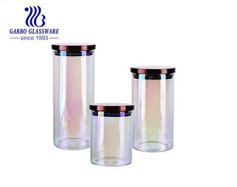 Customized ion plating colored glass storage jars airtight food container for home use