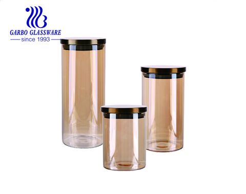 Customized ion plating colored glass storage jars airtight food container for home use