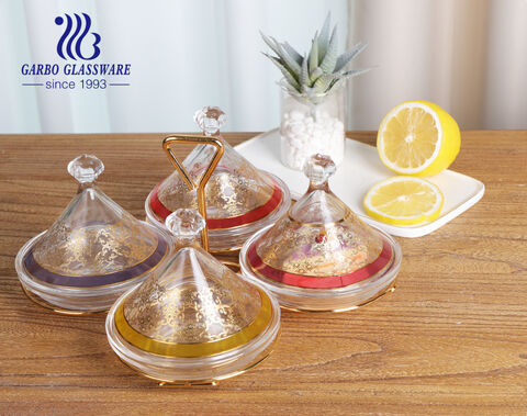 Luxury Arabian style fruits candies storage jar glass candy jar with metal shelf