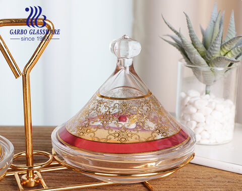 Luxury Arabian style fruits candies storage jar glass candy jar with metal shelf
